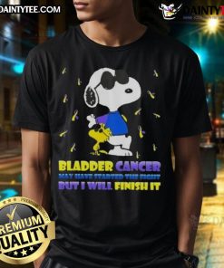 Awesome Snoopy X Woodstock T-Shirt: 'Bladder Cancer May Have Started The Fight But I Will Finish It' design.