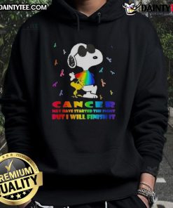 Awesome Snoopy X Woodstock hoodie with 'Cancer may have started the fight but I will finish it' message.