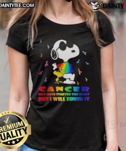 Awesome Snoopy X Woodstock Cancer Tee for Women - Bold design showcasing resilience in the fight against cancer.