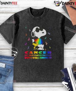 Awesome Snoopy X Woodstock cancer awareness shirt featuring a bold message, perfect for showing support in style.