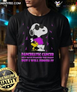 Awesome Snoopy X Woodstock T-shirt for pancreatic cancer awareness: 'May Have Started The Fight But I Will Finish It.'