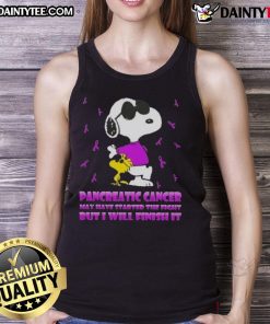 Awesome Snoopy X Woodstock tank top for pancreatic cancer awareness, featuring a powerful fight message. Shop now!