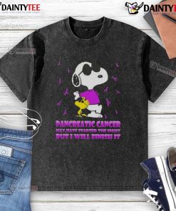 Awesome Snoopy & Woodstock pancreatic cancer awareness t-shirt, showcasing a powerful message of hope and determination.