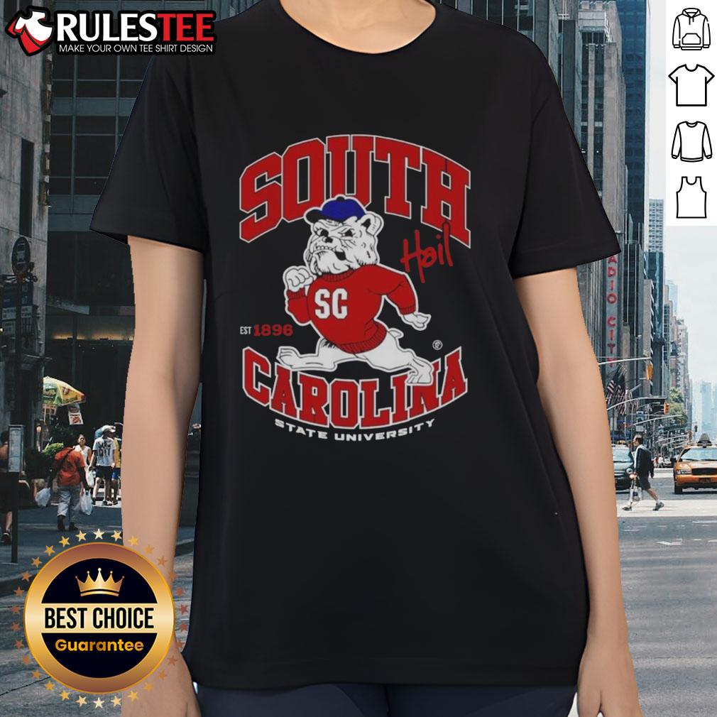 Awesome South Carolina State University Est 1896 Mascot Ladies Tee Alt Text: Women's tee featuring the South Carolina State University mascot, established 1896, perfect for fans and students.