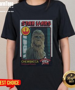 Awesome Star Wars Chewbacca Wookie of the Year card ladies tee featuring a fun graphic design and vibrant colors.
