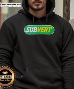 Awesome Subvert Subway Parody Logo Hoodie featuring a bold graphic design and vibrant colors for stylish urban wear.