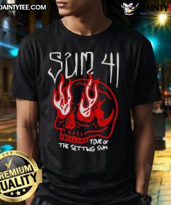 Awesome Sum 41 Tour skull graphic T-shirt featuring bold design, perfect for fans of Sum 41's music and live performances.