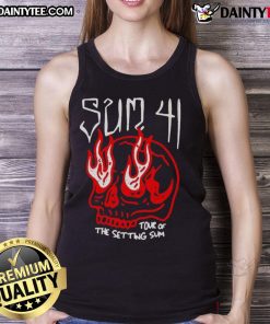 Alt Text: Awesome Sum 41 Tour tank top featuring a striking skull design, perfect for fans of the band and concert apparel.