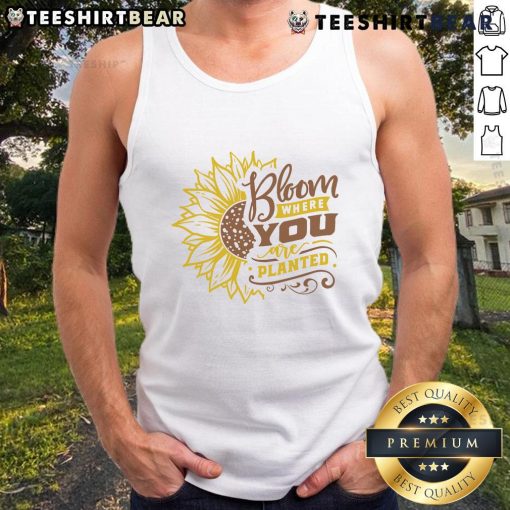 Awesome sunflower bloom tank top featuring vibrant sunflowers, perfect for summer style and showcasing positivity.