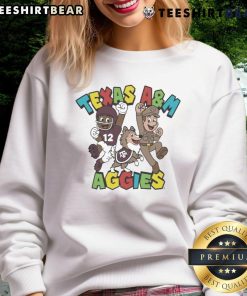 Awesome Texas A&M Aggies Character Trio Super Mario sweatshirt featuring vibrant graphics and cozy design.