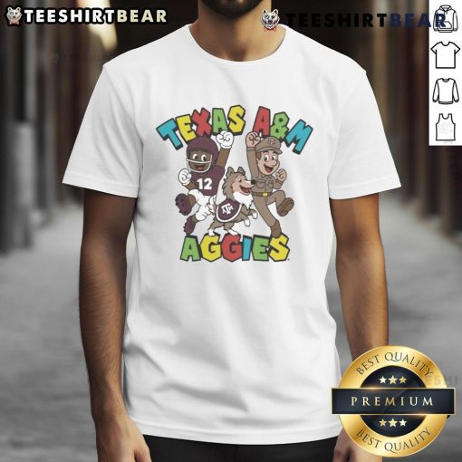 Awesome Texas A&M Aggies Character Trio Super Mario T-Shirt featuring vibrant graphics of Mario, Luigi, and Toad in Aggies colors.