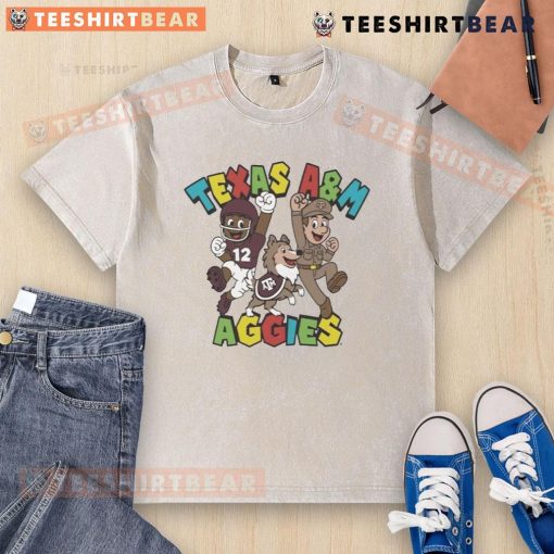 Alt Text: Awesome Texas A&M Aggies Character Trio Super Mario washed t-shirt featuring vibrant graphics and comfortable fit.