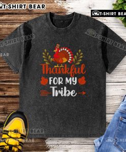 Awesome Thankful For My Tribe Thanksgiving Turkey T-Shirt in a vibrant design, perfect for holiday celebrations.