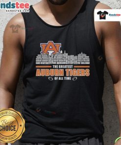 Auburn Tigers tank top featuring city skyline design, celebrating the greatest of all time sports team pride.