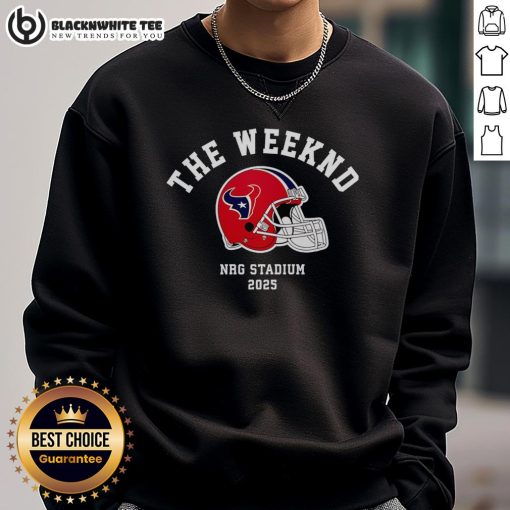 Alt Text: Awesome The Weeknd Houston Texans 2025 sweatshirt featuring bold graphics and vibrant colors, perfect for fans.