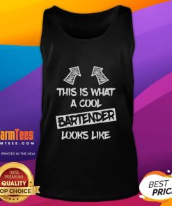 Cool bartender wearing an 'Awesome' tank top, showcasing a stylish look and vibrant atmosphere behind the bar.