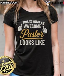Awesome pastor preaching in church, wearing a stylish tee that says 'This Is What An Awesome Pastor Looks Like.'