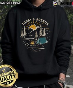 Awesome Today's Agenda camper camping hoodie in a cozy outdoor setting, perfect for adventure lovers and outdoor enthusiasts.