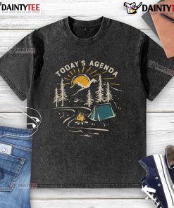 Awesome Today's Agenda Camper Camping Washed T-Shirt featuring a vintage camper design perfect for outdoor enthusiasts.