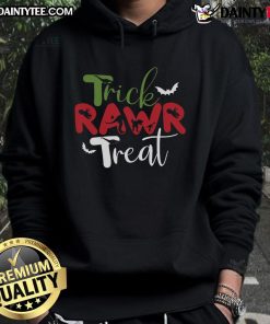 Awesome Trick RAWR Treat Dinosaur Halloween Hoodie featuring a playful dino design, perfect for festive celebrations.