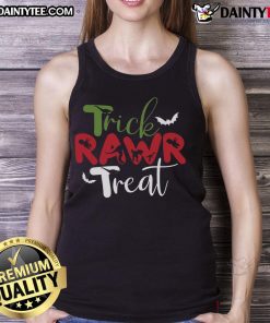 Awesome Trick RAWR Treat Dinosaur Halloween Tank Top featuring a fun dino design perfect for Halloween celebrations.