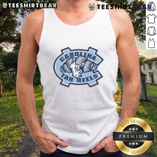 UNC Tar Heels Carolina Blue tank top featuring Rameses mascot ram logo, perfect for fans and sports enthusiasts.