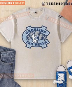 Alt Text: Awesome UNC Tar Heels Carolina Blue Rameses mascot ram logo on a stylish washed t-shirt for fans.