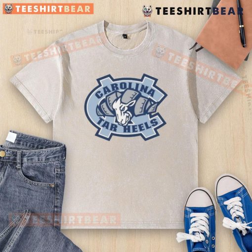 Alt Text: Awesome UNC Tar Heels Carolina Blue Rameses mascot ram logo on a stylish washed t-shirt for fans.