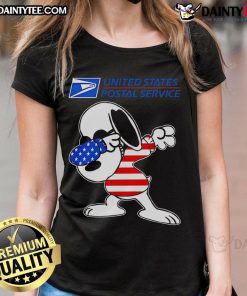 Awesome USPS Snoopy dabbing ladies tee featuring a playful design, perfect for fans of Peanuts and casual wear.