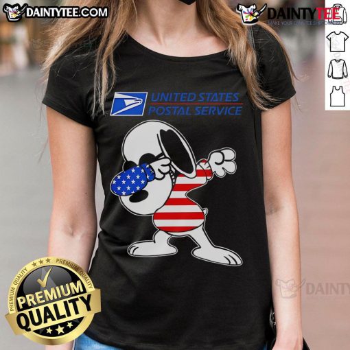 Awesome USPS Snoopy dabbing ladies tee featuring a playful design, perfect for fans of Peanuts and casual wear.