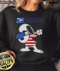 Awesome USPS Snoopy dabbing sweatshirt featuring a playful design perfect for fans of Peanuts and unique fashion.
