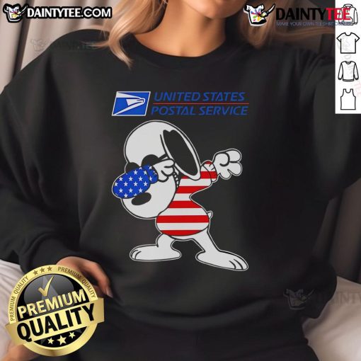 Awesome USPS Snoopy dabbing sweatshirt featuring a playful design perfect for fans of Peanuts and unique fashion.