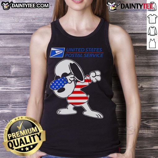 Awesome USPS Snoopy dabbing tank top featuring a playful design, perfect for casual summer wear and dog lover fans.