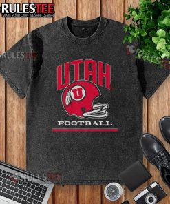 Alt Text: Vintage Utah Utes football helmet graphic on a washed t-shirt, perfect for fans of college football apparel.