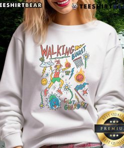 Colorful basketball art sweatshirt featuring a unique 'Awesome Walking Bucket Can't Guard Me' design.