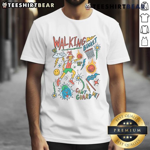 Alt Text: Colorful 'Awesome Walking Bucket Can't Guard Me' basketball art T-shirt featuring vibrant graphic design.