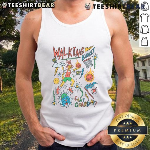 Colorful basketball art tank top featuring 'Awesome Walking Bucket Can't Guard Me' design, perfect for sports enthusiasts.