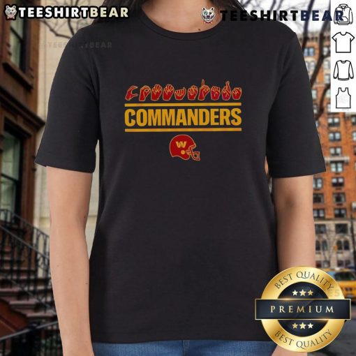 Alt Text: Awesome Washington Commanders Homage youth love sign helmet ladies tee featuring vibrant team colors and stylish design.