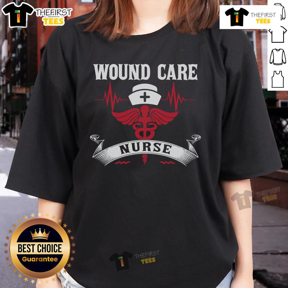 Awesome Wound Care Nurse Caduceus Medical Symbol Nurse Hat Heartbeat Ladies Tee Awesome wound care nurse tee featuring caduceus, nurse hat, and heartbeat design, perfect for healthcare professionals.