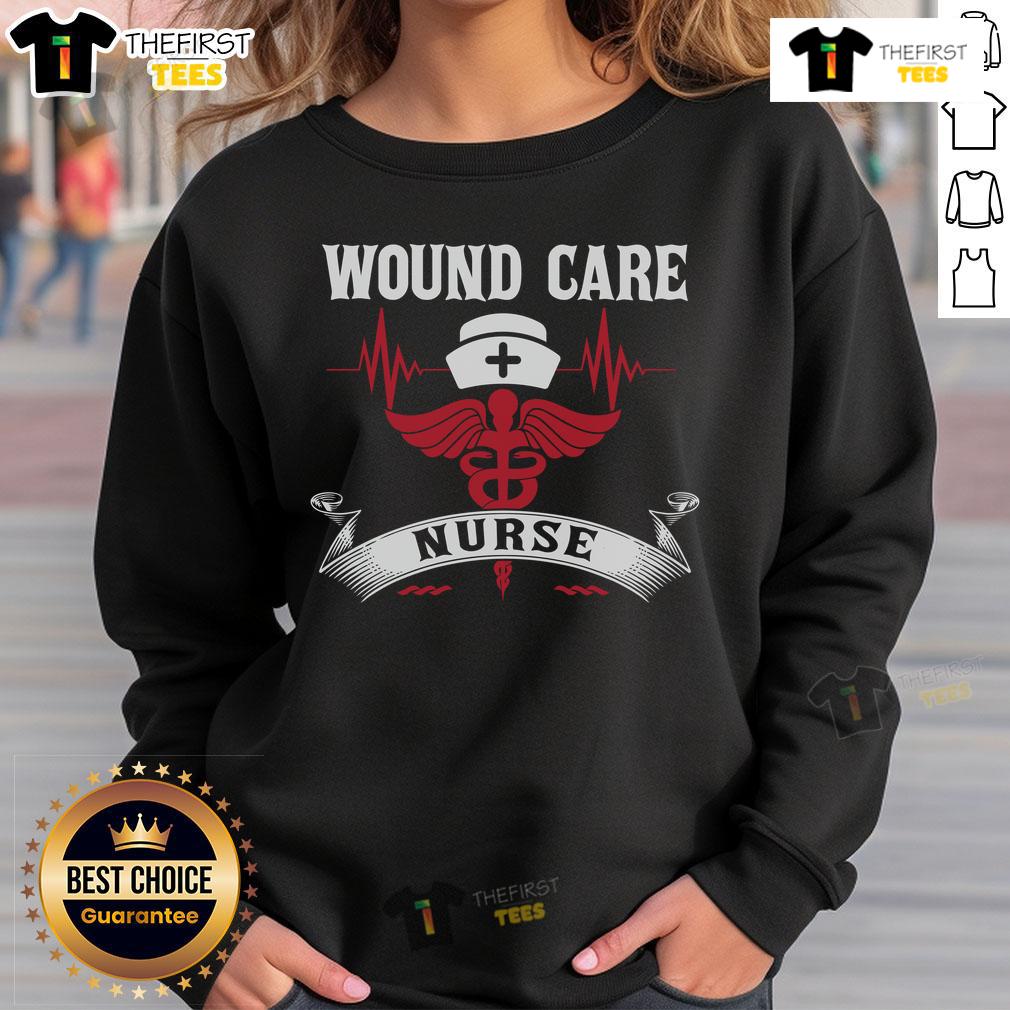Awesome Wound Care Nurse Caduceus Medical Symbol Nurse Hat Heartbeat Sweatshirt Alt Text: Awesome wound care nurse sweatshirt featuring caduceus, medical symbol, nurse hat, and heartbeat design.