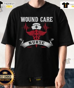 Awesome Wound Care Nurse T-Shirt featuring Caduceus symbol, nurse hat, and heartbeat design for dedicated healthcare professionals.