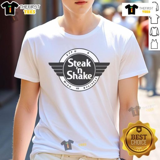 Alt Text: Awesomesteak 'N Shake Logo T-Shirt featuring the iconic logo on a stylish shirt, perfect for food lovers.