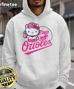 Adorable Baltimore Orioles Hello Kitty hoodie for 2025 baseball season, featuring a playful design and team colors.