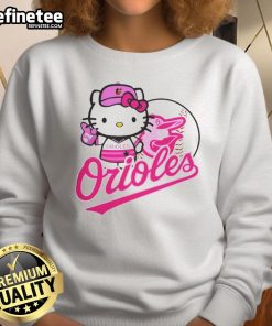 Cute Baltimore Orioles Hello Kitty 2025 baseball sweatshirt featuring playful design for fans and fashion lovers.