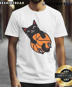 Cute Basketball Cat T-Shirt featuring an adorable cat playing basketball, perfect for pet lovers and sports fans.