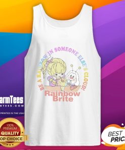 Cute Rainbow Brite tank top featuring 'Be a rainbow in someone else's cloud' design, perfect for vibrant summer style.