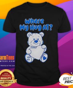 Cute Bear Heart Where My Hug At T-Shirt featuring an adorable bear graphic and playful text design, perfect for animal lovers.