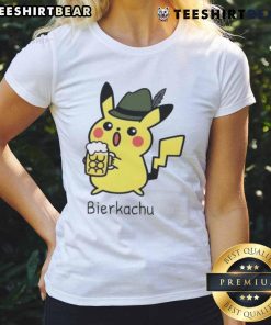 Cute Bierkachu Pikachu beer-themed ladies tee featuring a playful design perfect for Pokmon and beer lovers.