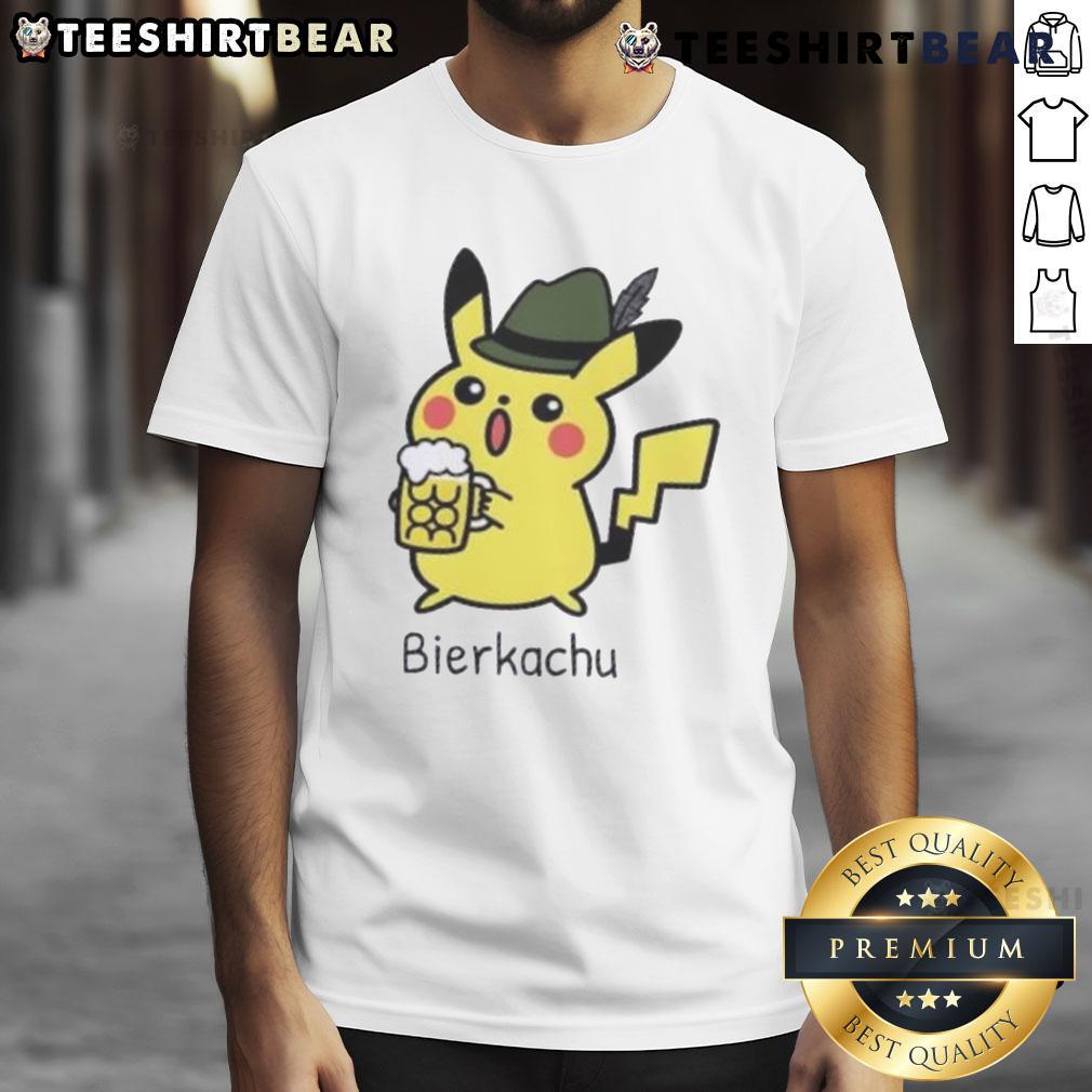 Cute Bierkachu Pikachu Beer T Shirt Alt Text: Cute Bierkachu Pikachu beer t-shirt featuring a playful Pikachu holding a beer mug, perfect for Pokmon fans.