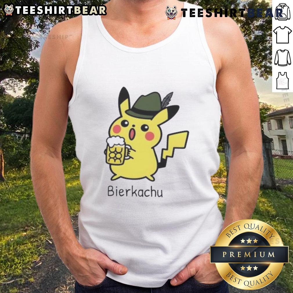 Cute Bierkachu Pikachu Beer Tank Top Alt Text: Adorable Cute Bierkachu Pikachu beer tank top featuring a playful Pikachu design perfect for summer fun.